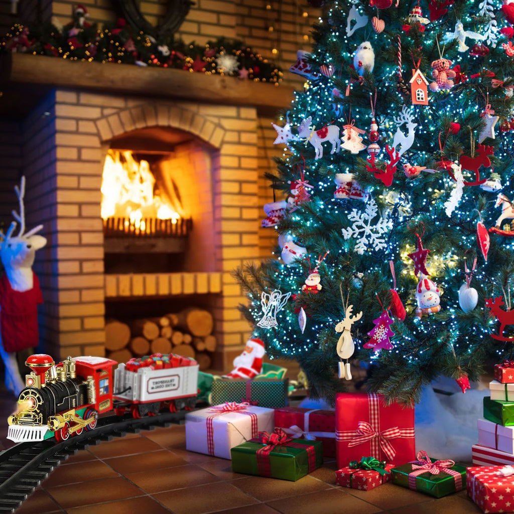Department Store - Electric Train Set Kid Toy Xmas Steam Train Kit Tree Surround Track Battery Operated