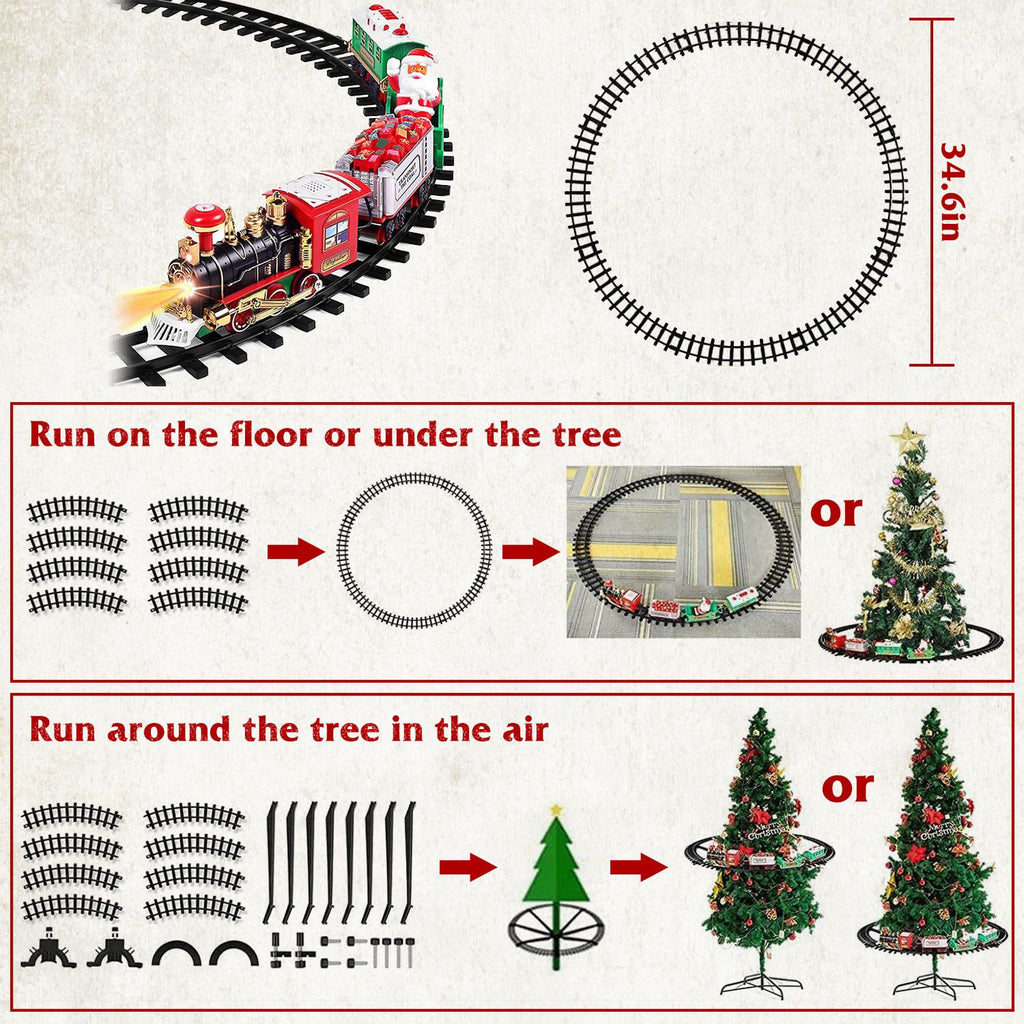 Department Store - Electric Train Set Kid Toy Xmas Steam Train Kit Tree Surround Track Battery Operated