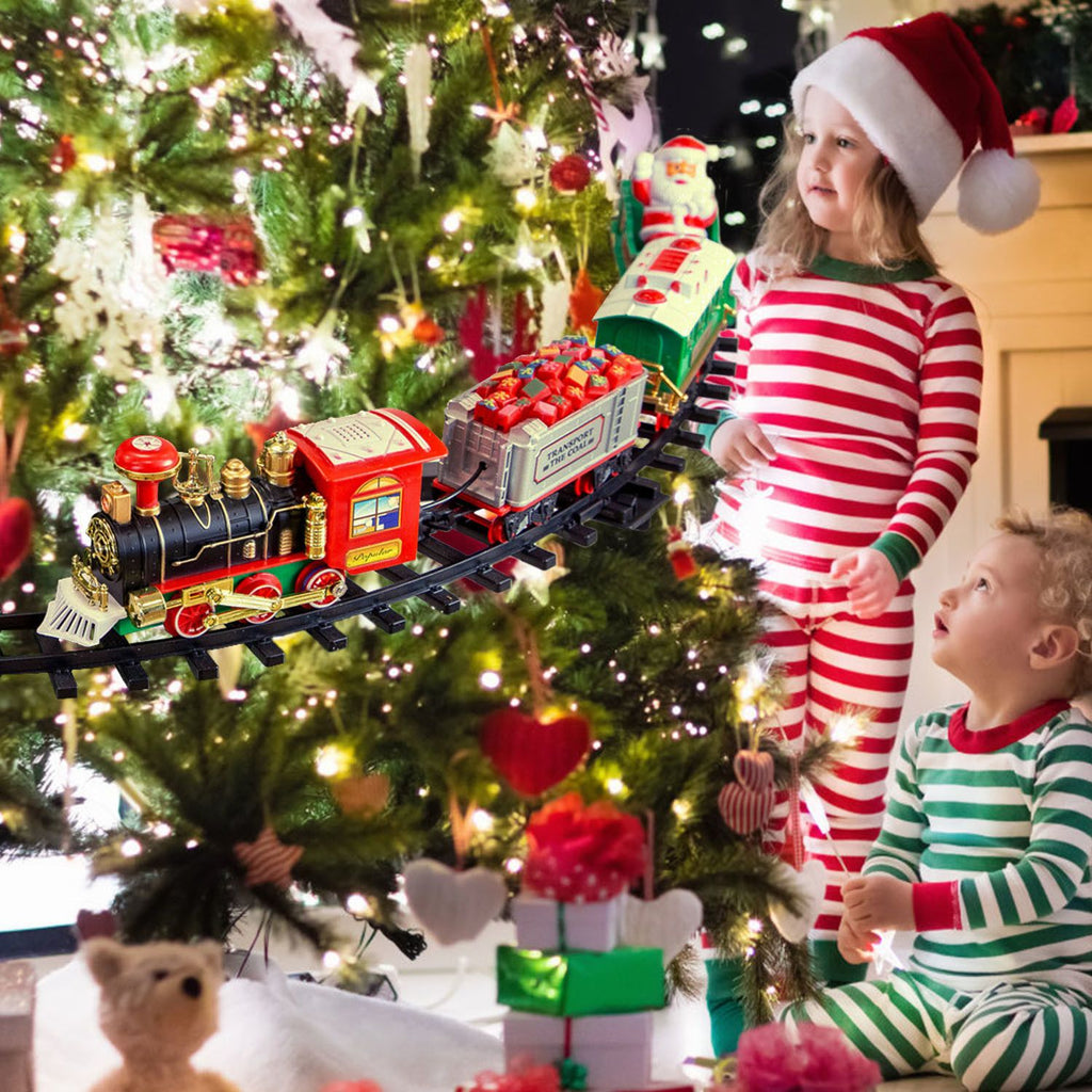 Department Store - Electric Train Set Kid Toy Xmas Steam Train Kit Tree Surround Track Battery Operated