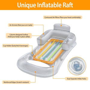 Department Store - 59in Inflatable Pool Float Raft w/ Headrest Armrest Cupholder Swimming Pool Lounge Air Mat Chair
