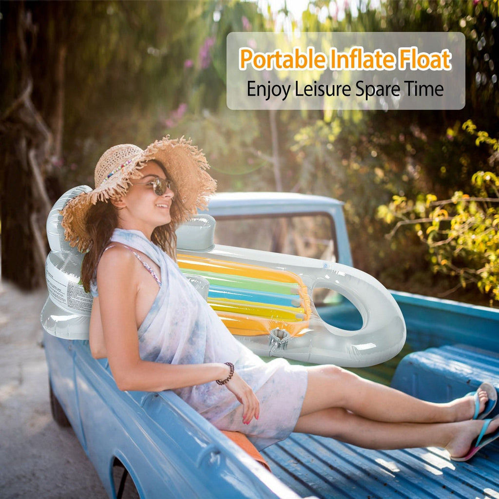 Department Store - 59in Inflatable Pool Float Raft w/ Headrest Armrest Cupholder Swimming Pool Lounge Air Mat Chair
