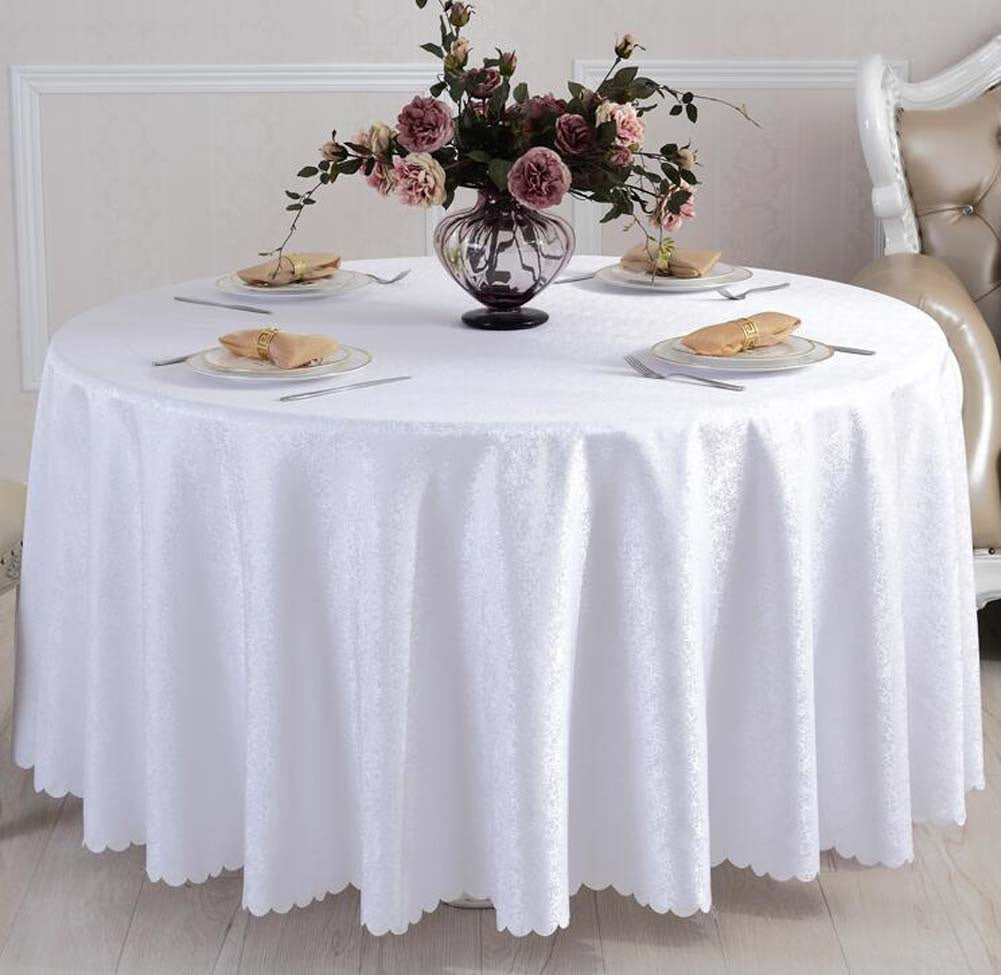 DRAGON SONIC - Classic Round Smooth Jacquard Table Cover Hotel Tablecloth 71x71'',White