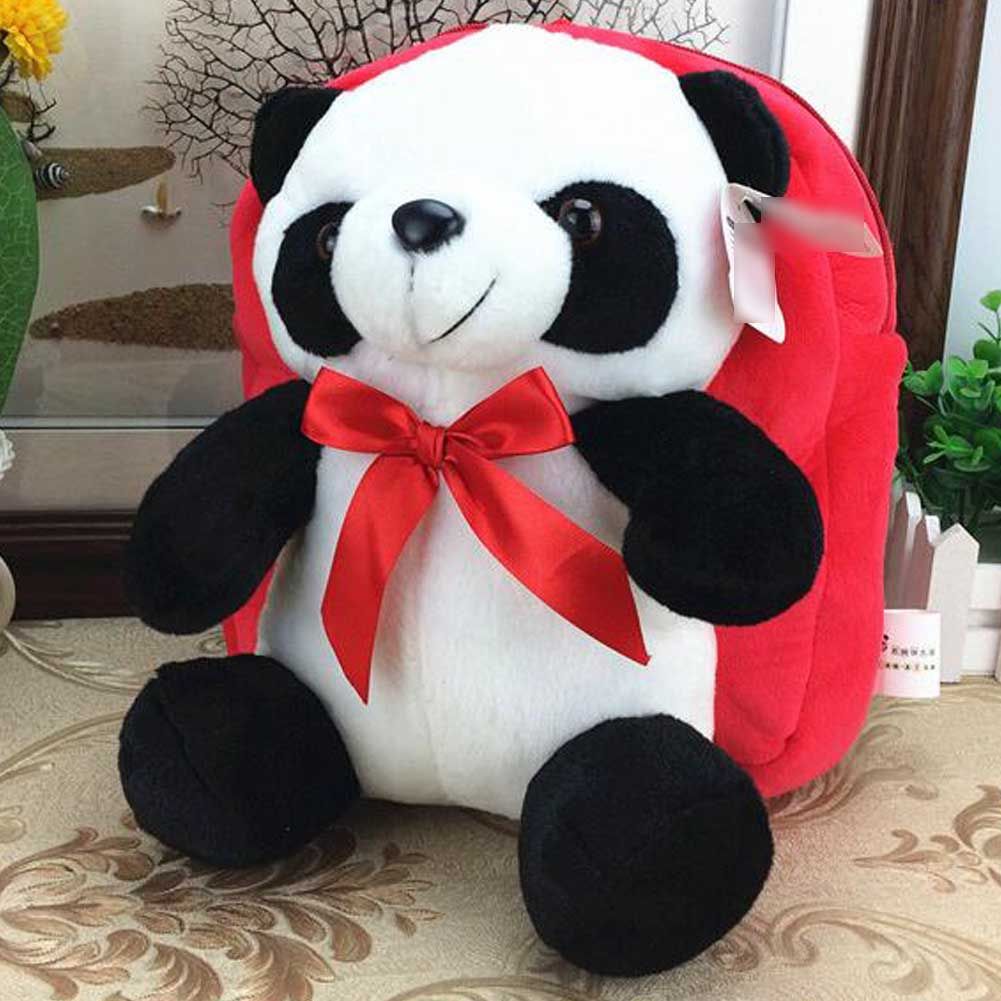 PANDA SUPERSTORE - Red Cute Plush Panda Kids Shoulder Bag Travel Snacks Backpack Small School Bag