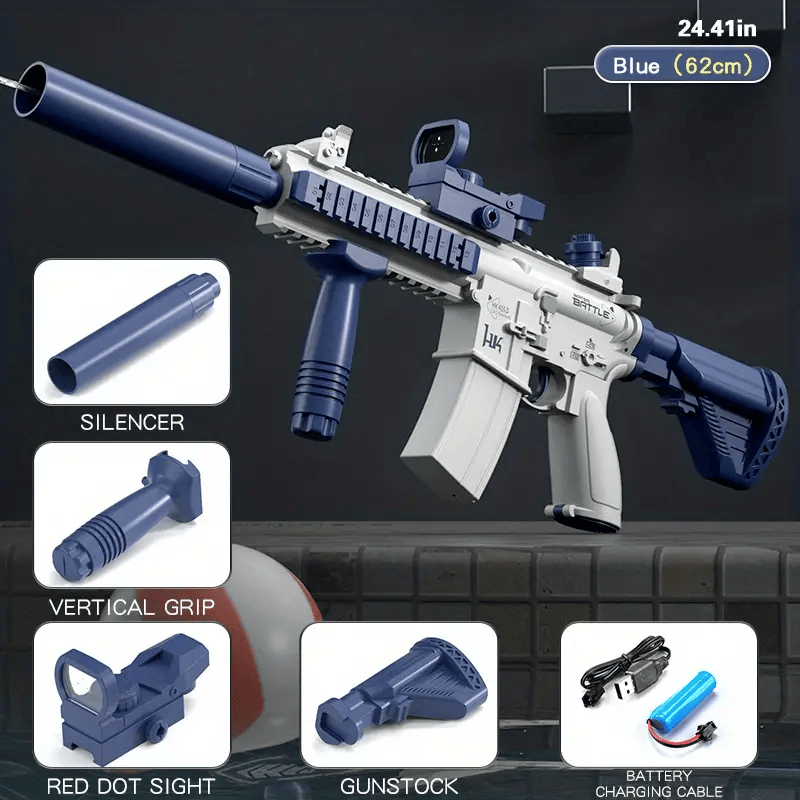 Novelty - M416 Electric Water Gun - Powerful Water Soaker With External Water Bottle Connection - Up To 20 FT Long Range Automatic Toy For Kids & Adults - Perfect For Outdoor Water Pool Shooting Games