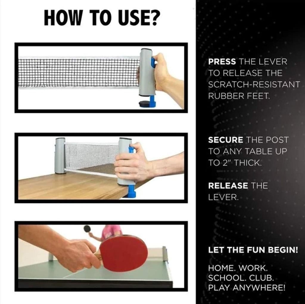 ALL4U - Ping Pong Portable Net and Post Set with PVC Storage Bag, Retractable Table Tennis Net Replacement, 6 Feet 1.8 M, Fits Tables Up to 2.0 inch (5.0 cm)
