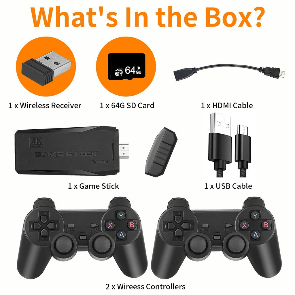 oh my god - Wireless Retro Game Console- Plug & Play Video TV Game Stick With 10000+ Games Built-in- 64G- 9 Emulators- 4K HDMI Output For TV With Dual 2.4G Wireless Controllers