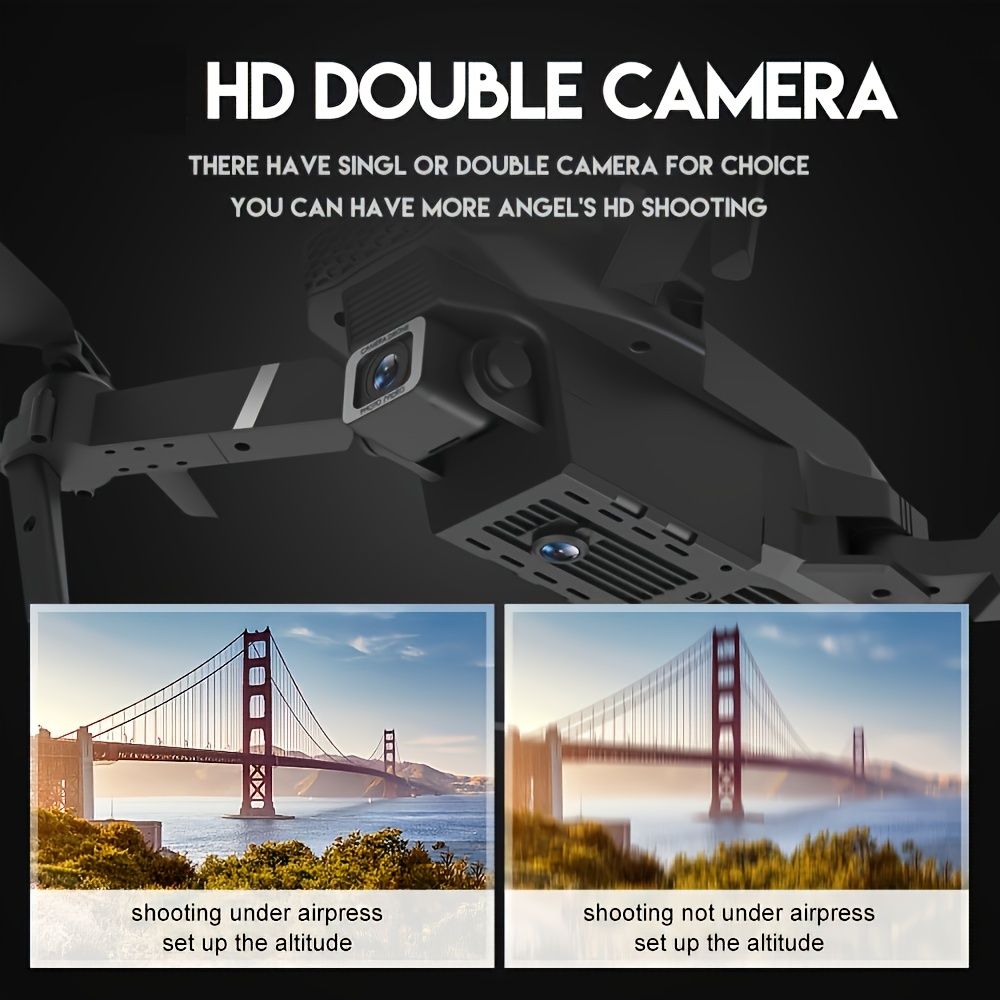 oh my god - E88 RC Drone WIFI FPV Drone With HD Dual Camera Height Hold RC Foldable Quadcopter Helicopter Drone Gift Toys With 3 Battery