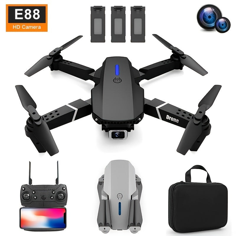 oh my god - E88 RC Drone WIFI FPV Drone With HD Dual Camera Height Hold RC Foldable Quadcopter Helicopter Drone Gift Toys With 3 Battery