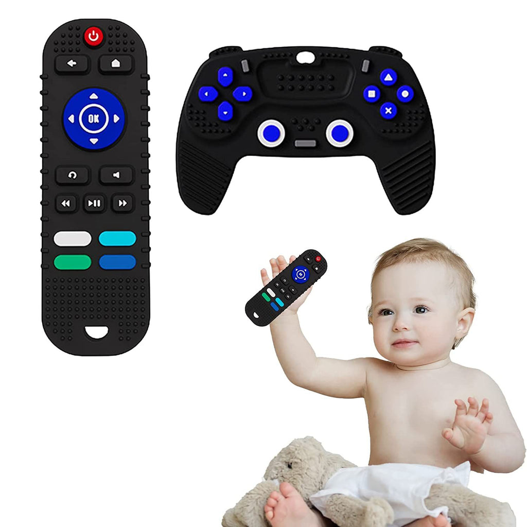 Department Store - 2-Pack Baby Teether Toys Silicone Toddler; Sensory Toy Chew Toys Educational ; TV Remote Control Shape Teething Toys for Babies 6-18 Months (Black)