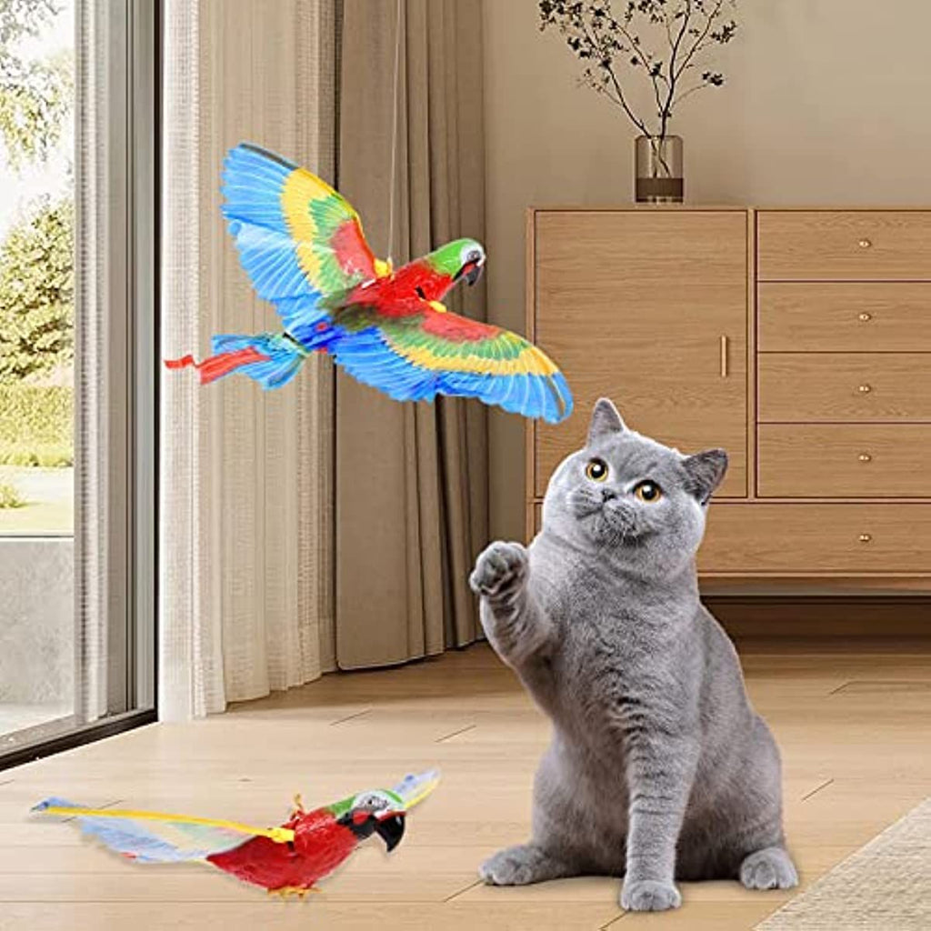 Department Store - GARENT Flying Bird Cat Toy; Simulation Bird Interactive Cat Toy for Indoor Cats; Interactive Electric Hanging Flying Bird Toy for Cats Kitten Play Hunting Exercising Eliminating Boredom (Parrot)