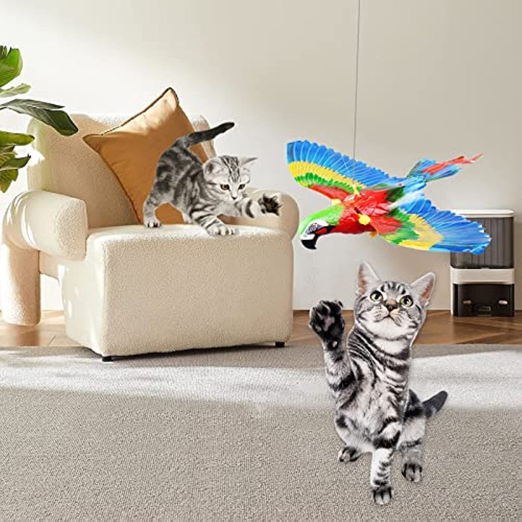 Department Store - GARENT Flying Bird Cat Toy; Simulation Bird Interactive Cat Toy for Indoor Cats; Interactive Electric Hanging Flying Bird Toy for Cats Kitten Play Hunting Exercising Eliminating Boredom (Parrot)
