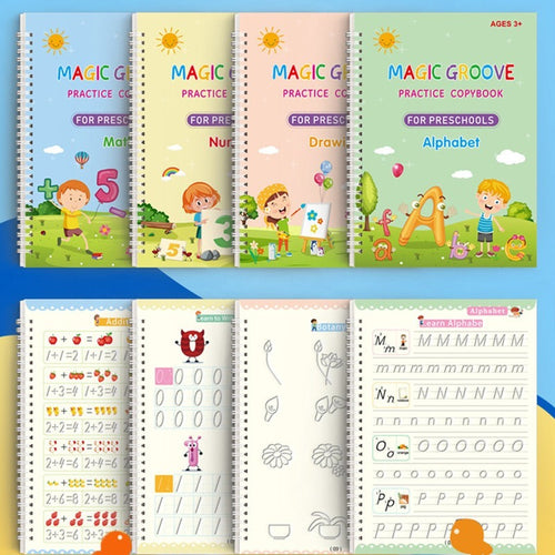 oh my god - 4pcs/set Kindergarten School Supplies; Children Fadeable Practice Copybook; Puzzle Science And Education Reusable Calligraphy Handwriting Textbook