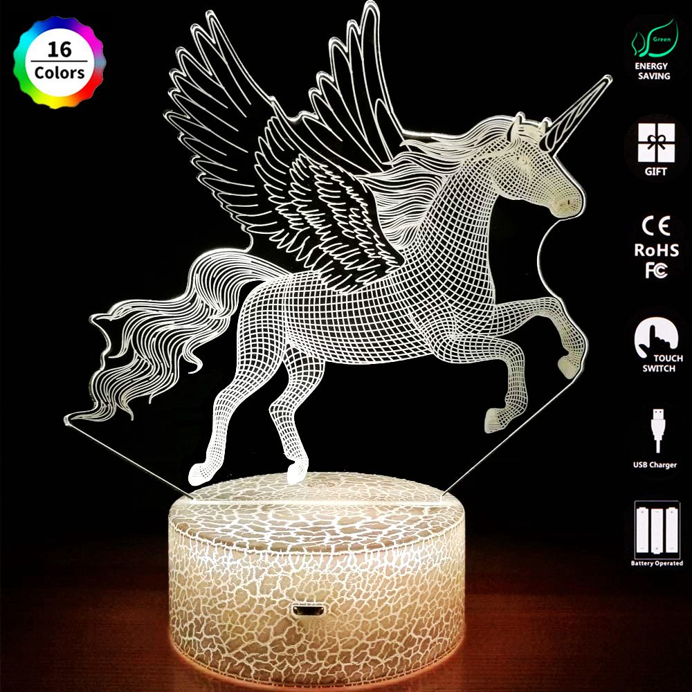 oh my god - 16 Colors Children 3D Illusion Bedside Lamp Remote Control Night Light For Kids 2 3 4 5 6 7 8-12 Year Old; Birthday Gifts For Boys; Home Decorations