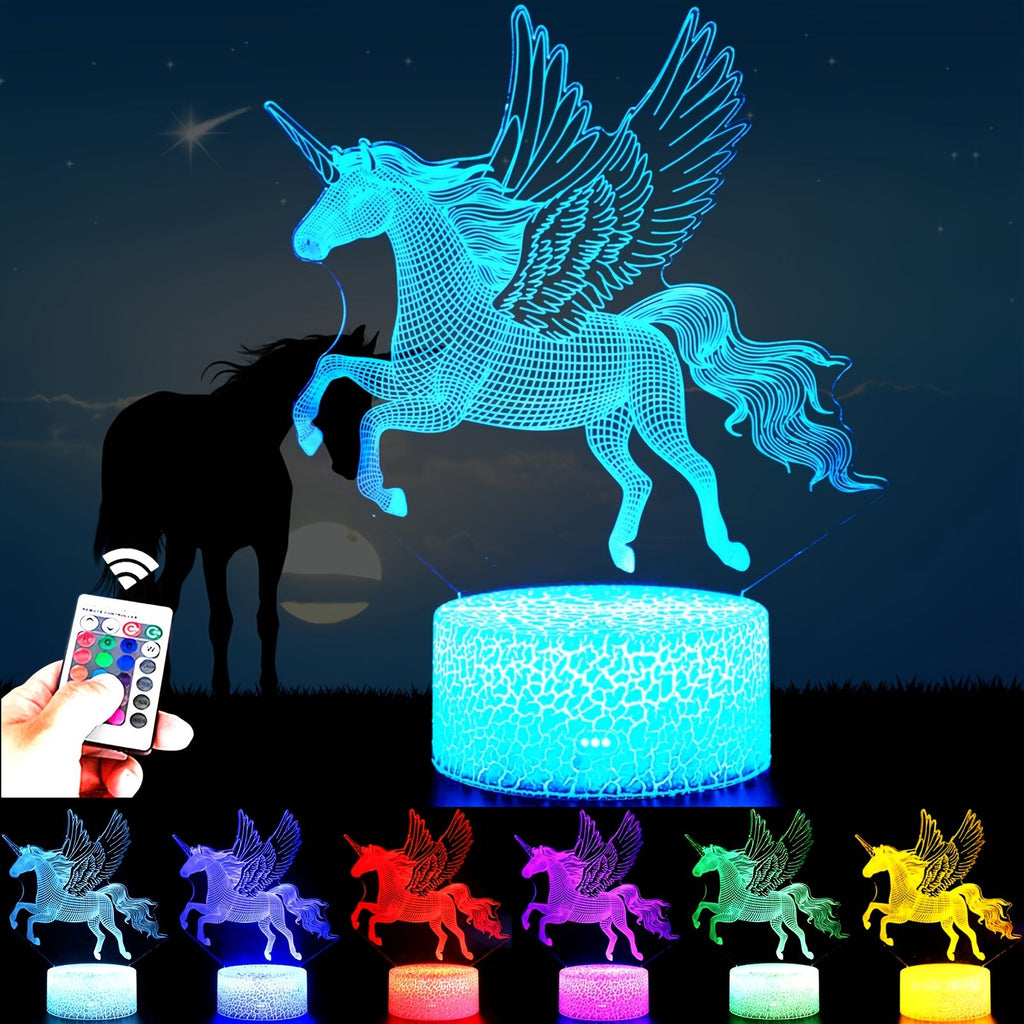 oh my god - 16 Colors Children 3D Illusion Bedside Lamp Remote Control Night Light For Kids 2 3 4 5 6 7 8-12 Year Old; Birthday Gifts For Boys; Home Decorations