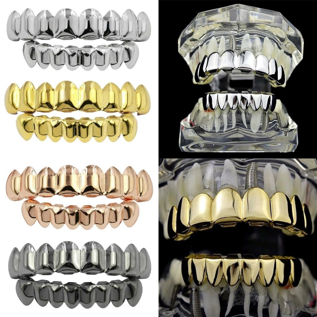 oh my god - New Unisex 18K Hip Hop Teeth Grill Set; Top Bottom Mouth Teeth Grills Fashion Removable Dental Grills Jewelry ROC