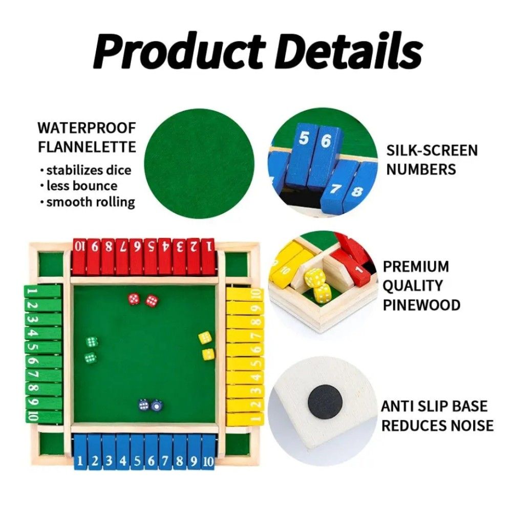 YYDS - Shut The Box Game; Wooden Board Dice Games For Adults And Kids 2-4 Player Family Classics Tabletop Version Games For Classroom; Party; Home