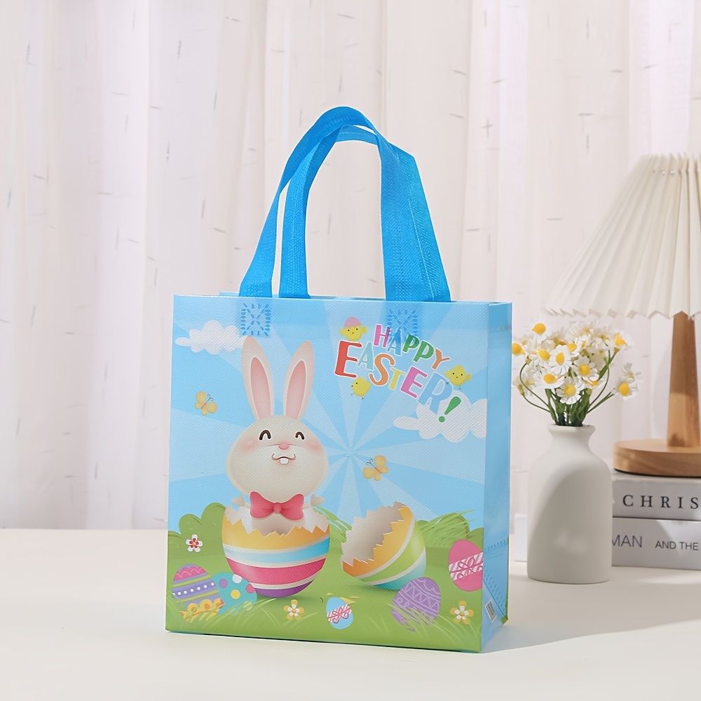 Department Store - 4pcs Easter Gift Tote Bags; Bunny Non Woven Goodie Treat Eggs Bags With Handles; For Easter Kids Party Favor And Egg Hunt; 9*8.7*4.3inch