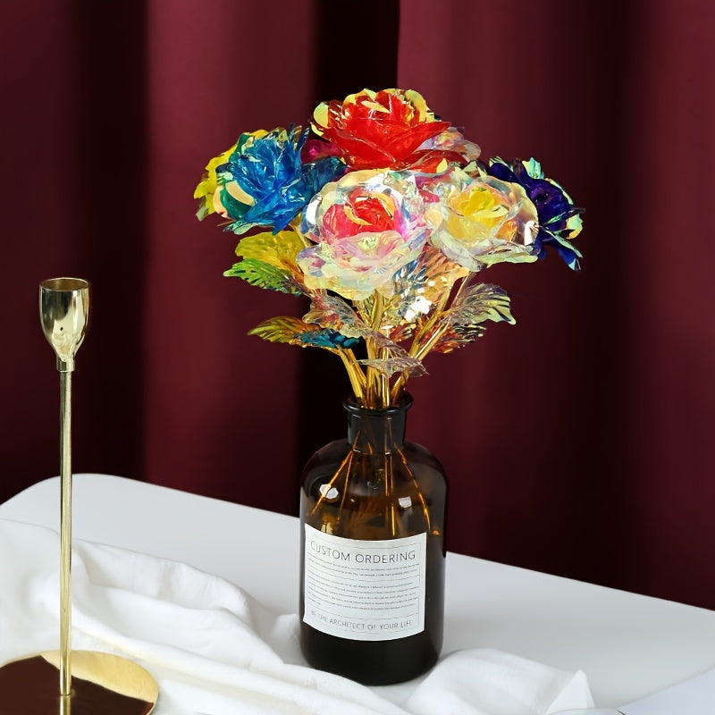 Department Store - 2Pcs Realistic 24K Golden Foil Rose Gold Rose Gold Foil Holiday Golden Plated Rose Mother's Day Professor's Day Easter Valentine's Day Birthday Gift Length 25cm/10in. Flower Diameter 8 Cm/3 Inches