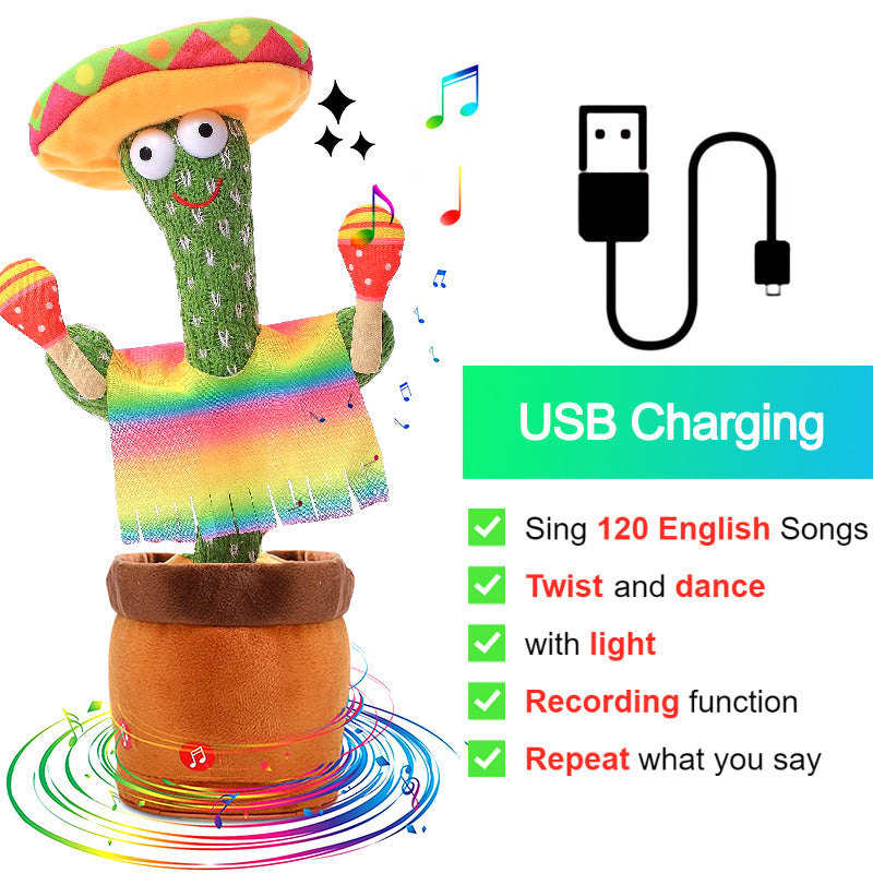 Department Store - Bluetooth Dancing Cactus Repeat Talking Toy 60/120 Songs Electronic Plush Toys Singing Recording Doll Early Education for Kids