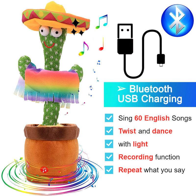 Department Store - Bluetooth Dancing Cactus Repeat Talking Toy 60/120 Songs Electronic Plush Toys Singing Recording Doll Early Education for Kids