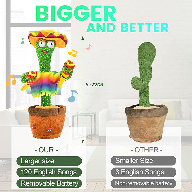 Department Store - Bluetooth Dancing Cactus Repeat Talking Toy 60/120 Songs Electronic Plush Toys Singing Recording Doll Early Education for Kids