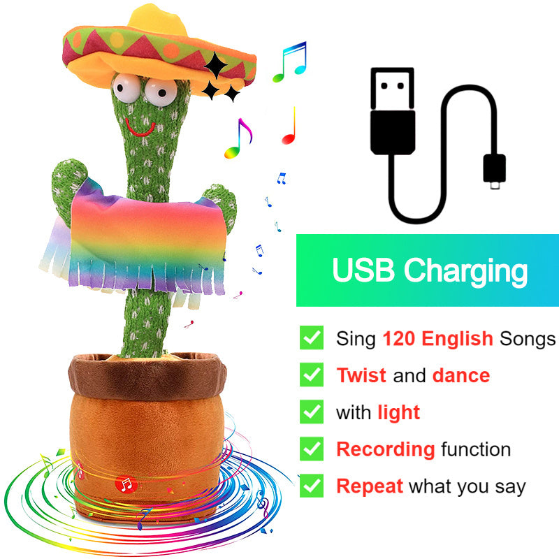 Department Store - Bluetooth Dancing Cactus Repeat Talking Toy 60/120 Songs Electronic Plush Toys Singing Recording Doll Early Education for Kids
