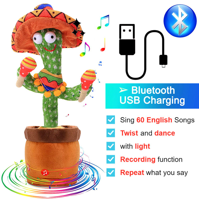 Department Store - Bluetooth Dancing Cactus Repeat Talking Toy 60/120 Songs Electronic Plush Toys Singing Recording Doll Early Education for Kids