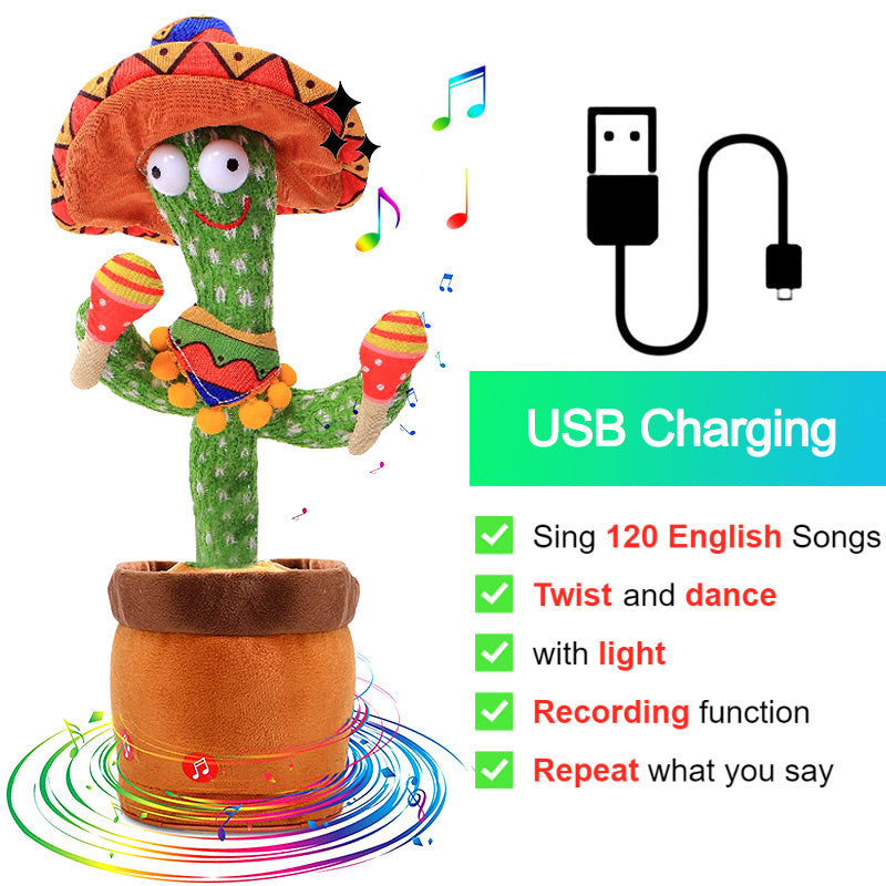 Department Store - Bluetooth Dancing Cactus Repeat Talking Toy 60/120 Songs Electronic Plush Toys Singing Recording Doll Early Education for Kids