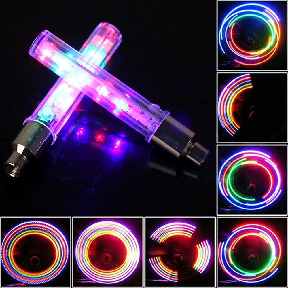popmarket - Bike Wheel Lights Car Tire Valve Stems Caps Bicycle Motorcycle Waterproof Tyre Spoke Gleam Light Cool Reflector Accessories For Men Women Kids