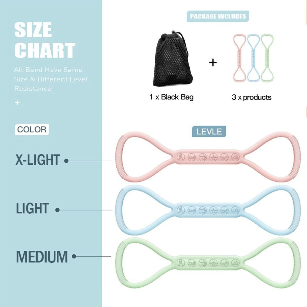 popmarket - 8-character Puller, 8-character Silicone Yoga Auxiliary Home Elastic Band Mini Band Kit, A Set Of 3, Light Three Medium, And Heavy Lower Body Loop Resistance Bands For Legs And Booty
