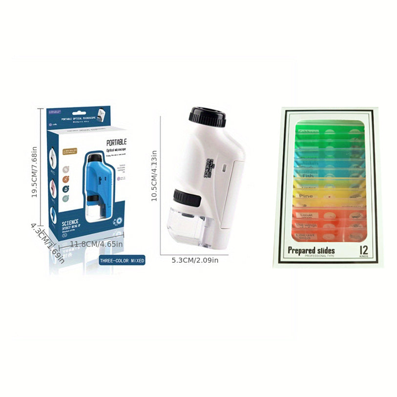 popmarket - Pocket Microscope For Kids, Portable Handheld Mini Microscope Toy, Kids Microscope With LED Light 60X-120X Explore The Wonders Of Nature With This Portable Microscope Toy