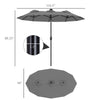 Outsunny Double-sided Patio Umbrella, 9.7' Outdoor Umbrella with Tilt and Crank, LED Solar Light and 12 Ribs, Gray