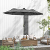 Outsunny Double-sided Patio Umbrella, 9.7' Outdoor Umbrella with Tilt and Crank, LED Solar Light and 12 Ribs, Gray