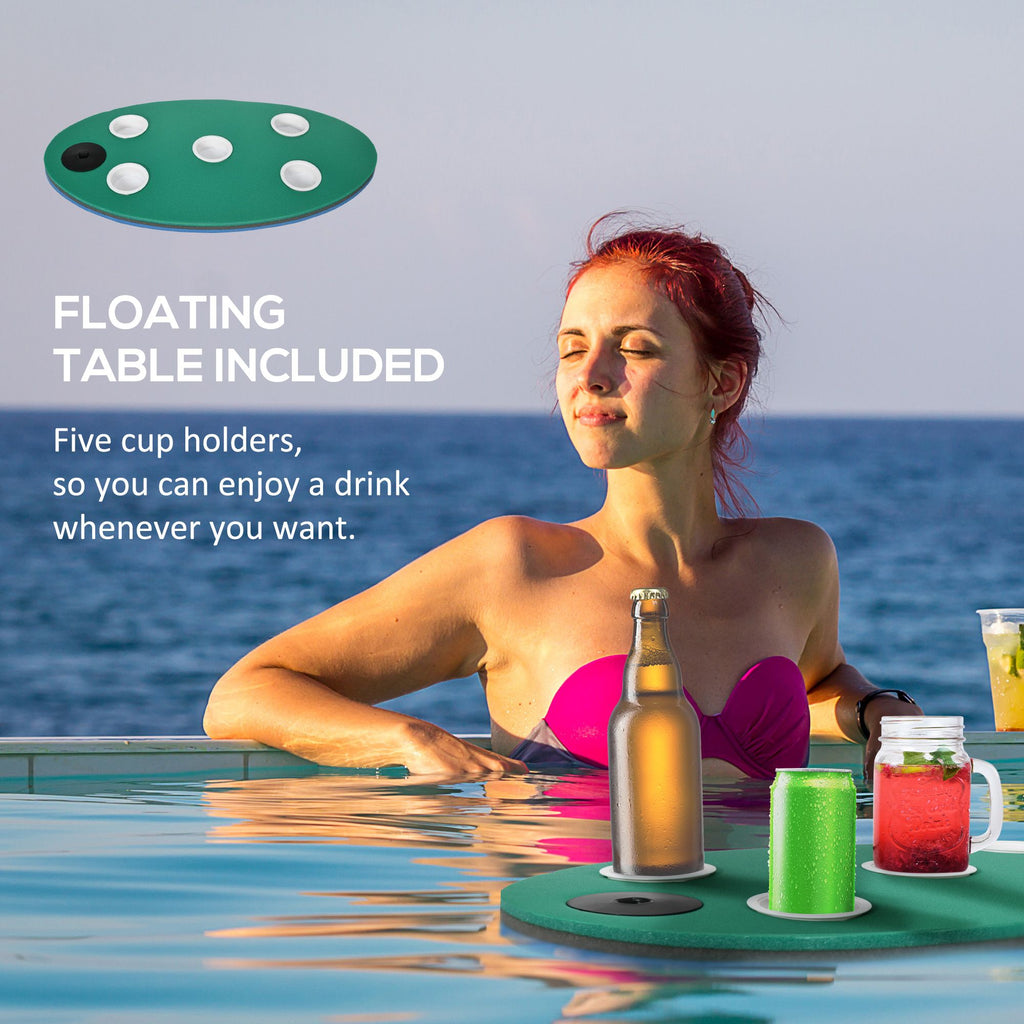 Soozier 12x5ft Lily Pad Floating Mat with Drink Holders 3-Layer Portable Roll-Up Water Mat Float Dock for 2-3 People, Green