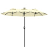 Outsunny Double-sided Patio Umbrella, 9.7' Outdoor Umbrella with Tilt and Crank, LED Solar Light and 12 Ribs, Cream White