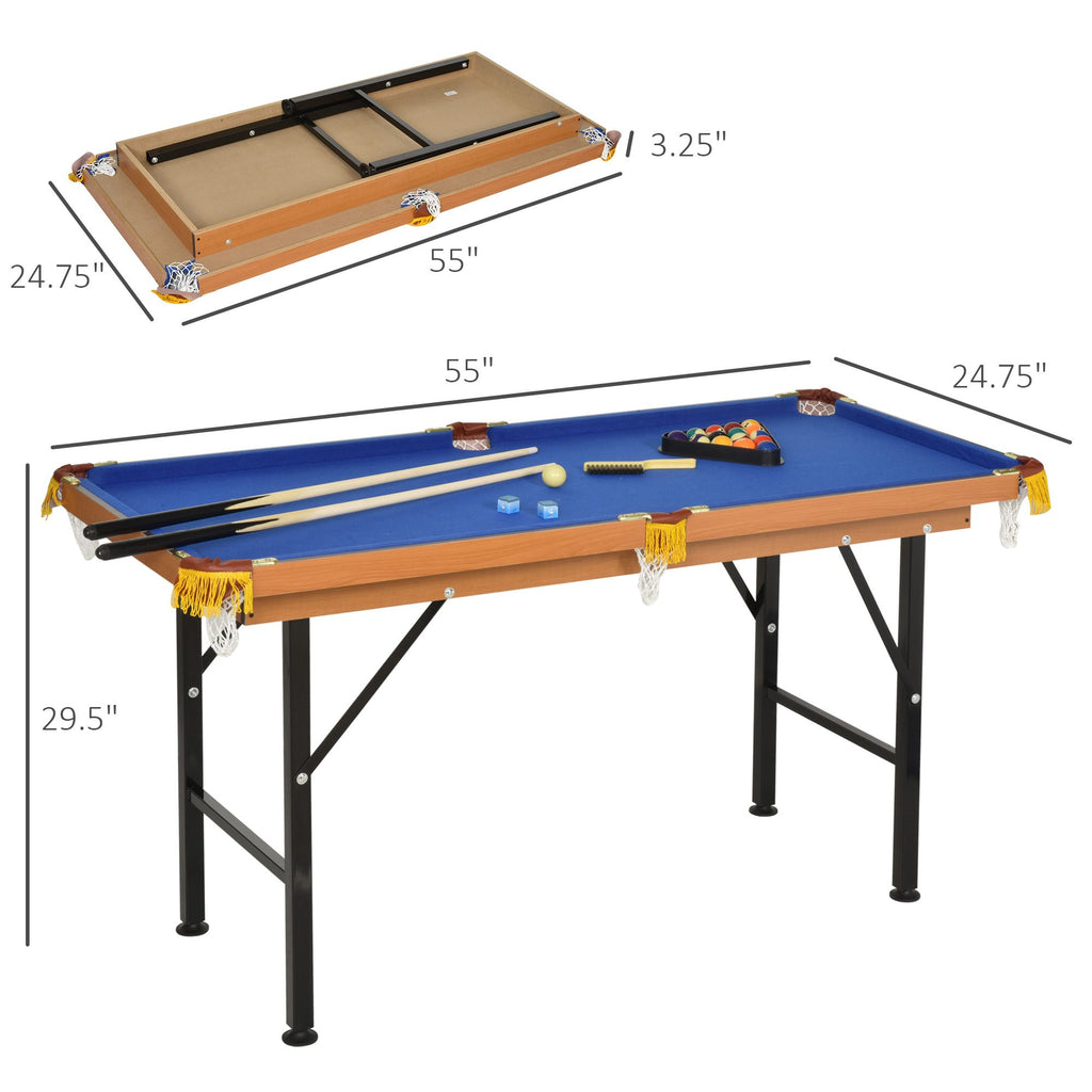 Soozier 55'' Portable Folding Billiards Table Game Pool Table for Kids Adults With Cues, Ball, Rack, Brush, Chalk