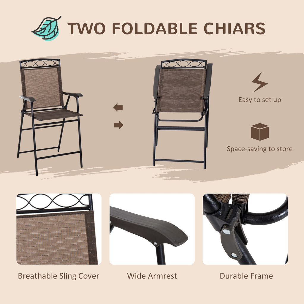 Outsunny Patio Bar Set for 2 with 6 Adjustable Tilt Umbrella Brown Outdoor Bistro Set Folding Chairs
