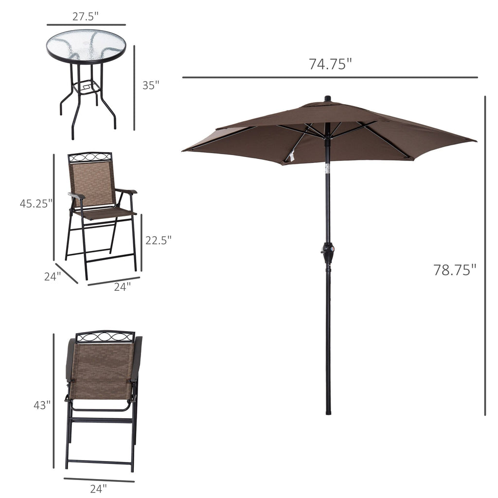 Outsunny Patio Bar Set for 2 with 6 Adjustable Tilt Umbrella Brown Outdoor Bistro Set Folding Chairs