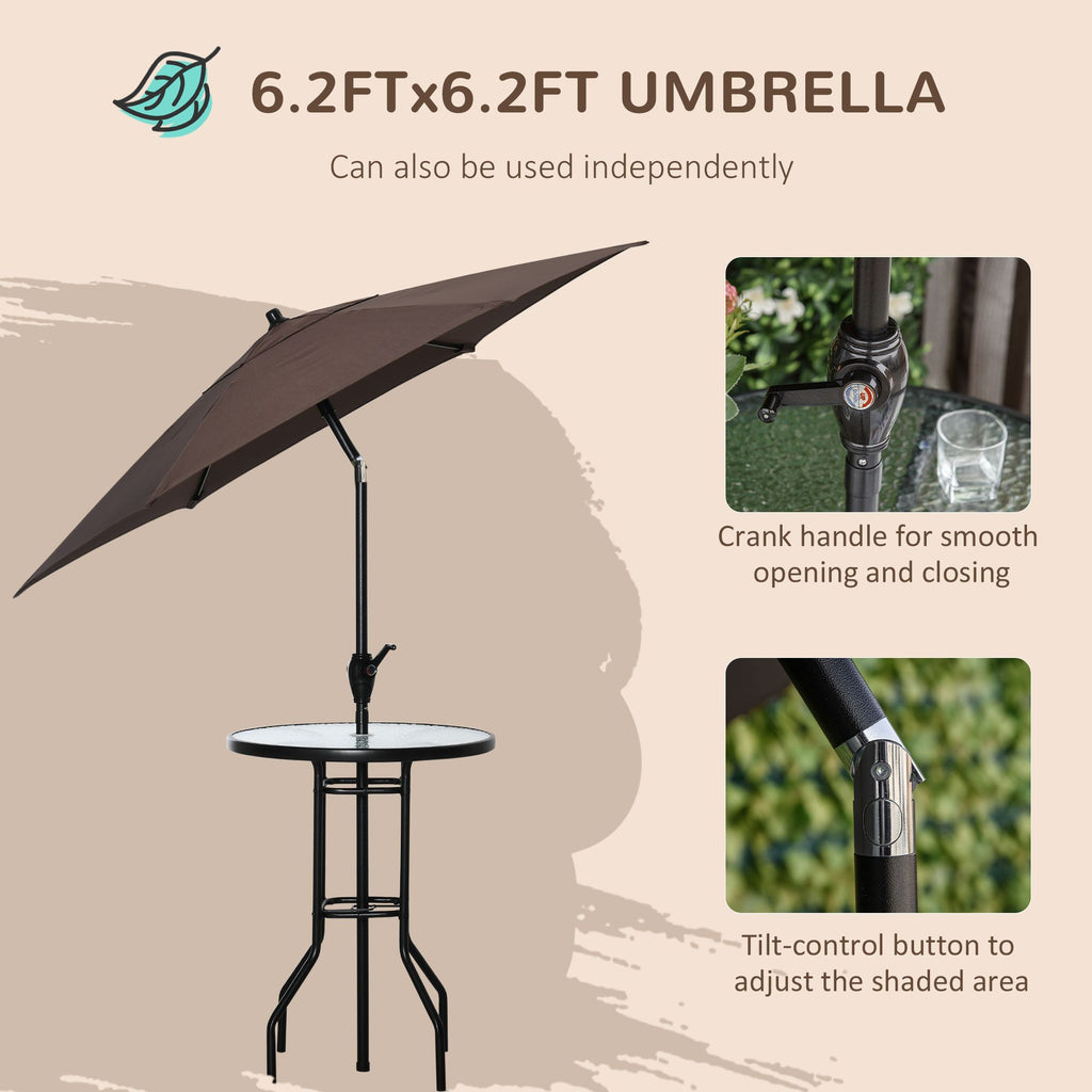 Outsunny Patio Bar Set for 2 with 6 Adjustable Tilt Umbrella Brown Outdoor Bistro Set Folding Chairs
