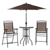 Outsunny Patio Bar Set for 2 with 6 Adjustable Tilt Umbrella Brown Outdoor Bistro Set Folding Chairs