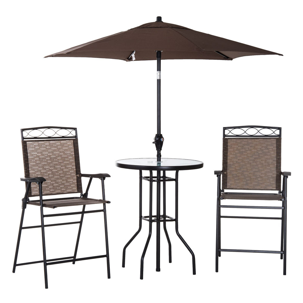 Outsunny Patio Bar Set for 2 with 6 Adjustable Tilt Umbrella Brown Outdoor Bistro Set Folding Chairs