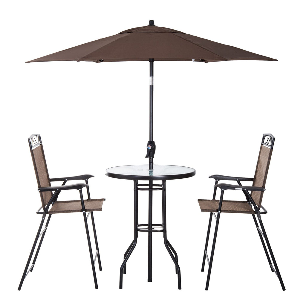 Outsunny Patio Bar Set for 2 with 6 Adjustable Tilt Umbrella Brown Outdoor Bistro Set Folding Chairs