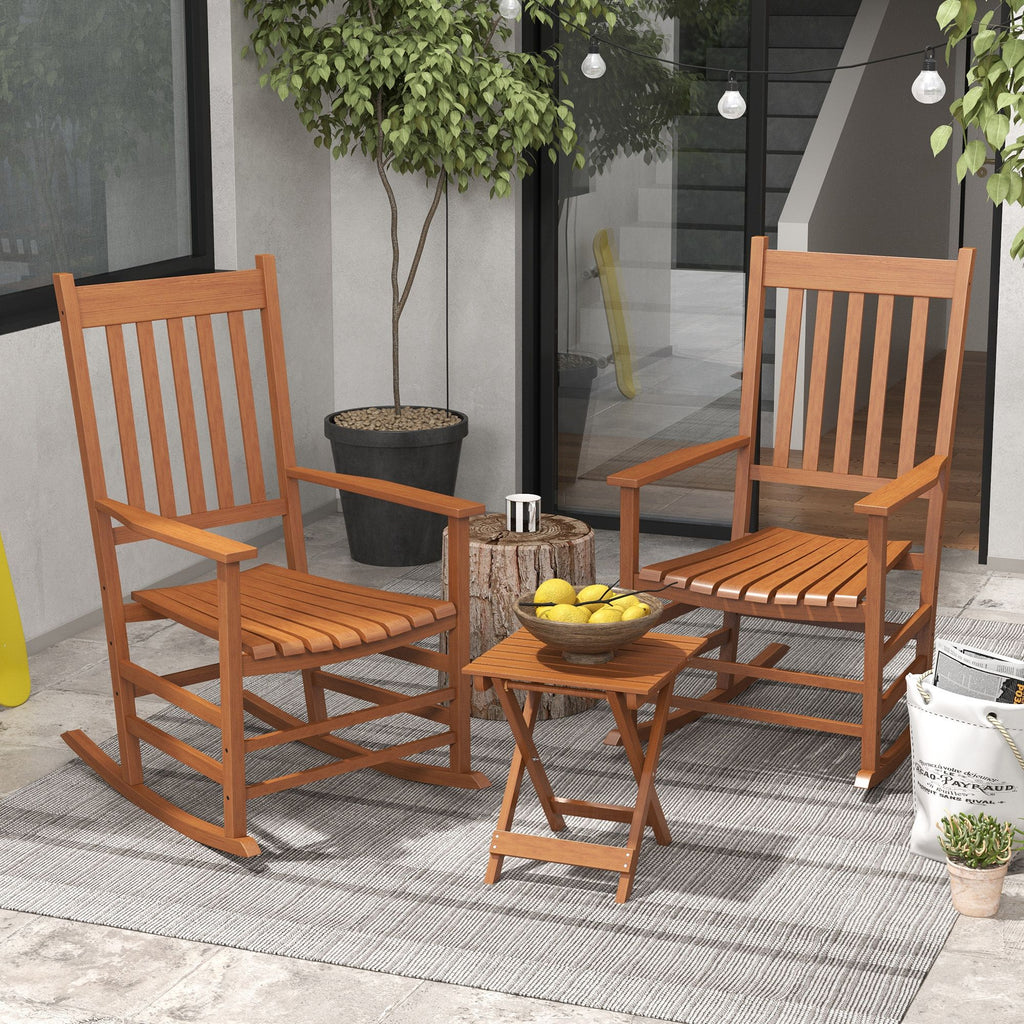 Outsunny Teak Outdoor Leisure Set: Rocking Chairs with Side Table for Breezy Moments