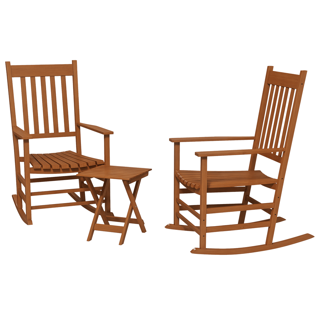 Outsunny Teak Outdoor Leisure Set: Rocking Chairs with Side Table for Breezy Moments