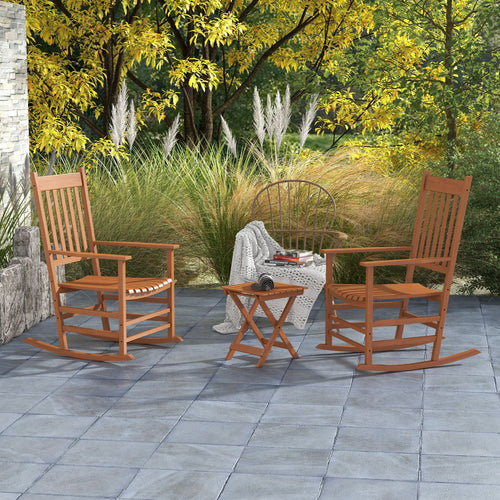 Outsunny Teak Outdoor Leisure Set: Rocking Chairs with Side Table for Breezy Moments