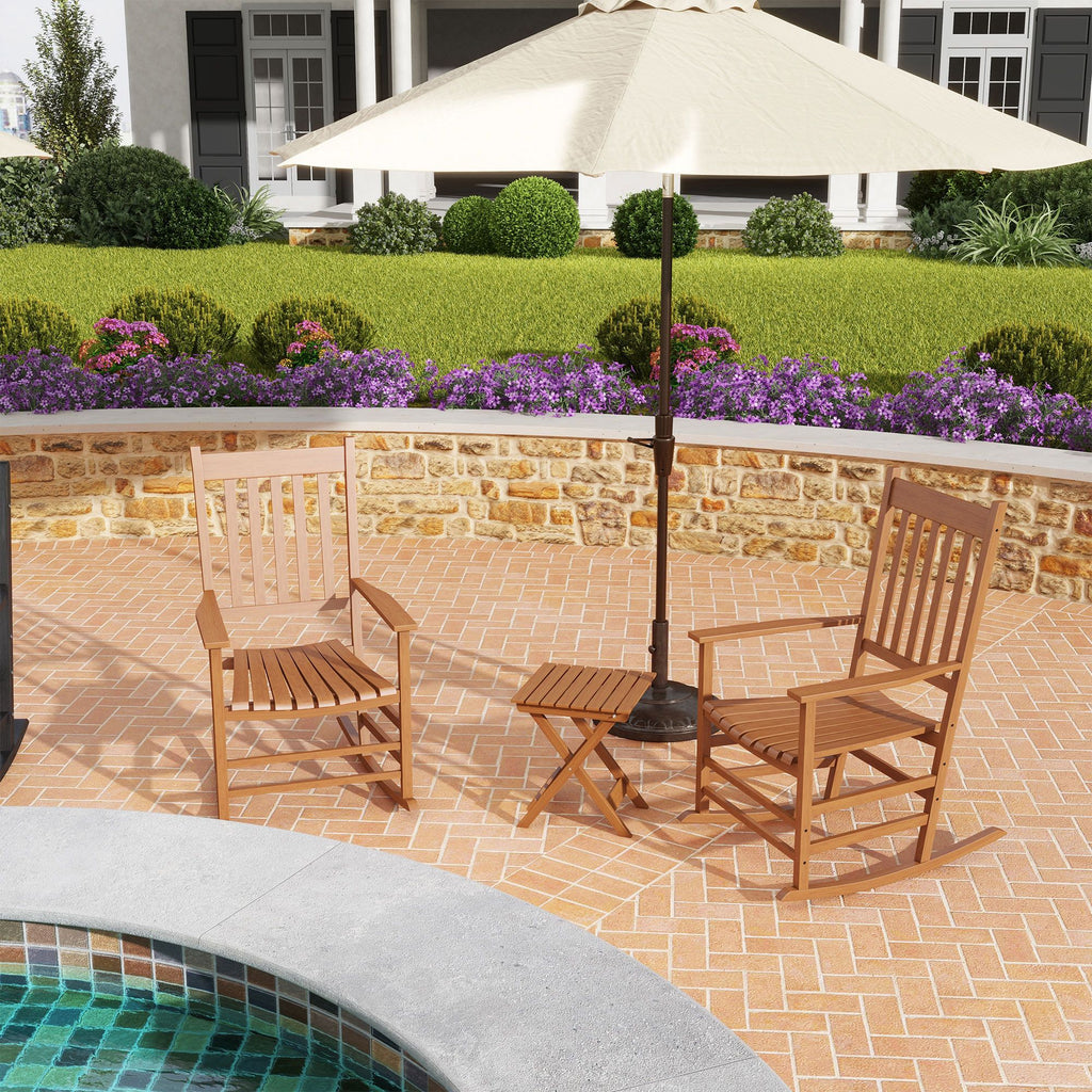 Outsunny Teak Outdoor Leisure Set: Rocking Chairs with Side Table for Breezy Moments