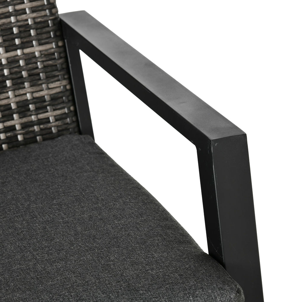Outsunny 4-Piece Patio Sofa Set Outdoor Wicker Patio Conversation Sets with Removable Cushion and Coffee Table for Balcony, Backyard Black and Grey