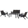 Outsunny 4-Piece Patio Sofa Set Outdoor Wicker Patio Conversation Sets with Removable Cushion and Coffee Table for Balcony, Backyard Black and Grey