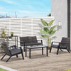 Outsunny 4-Piece Patio Sofa Set Outdoor Wicker Patio Conversation Sets with Removable Cushion and Coffee Table for Balcony, Backyard Black and Grey