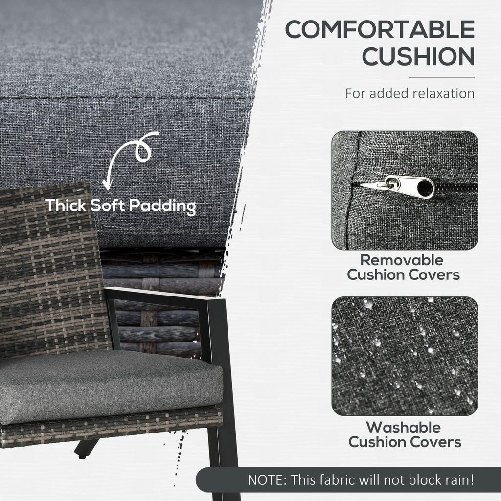 Outsunny 4-Piece Patio Sofa Set Outdoor Wicker Patio Conversation Sets with Removable Cushion and Coffee Table for Balcony, Backyard Black and Grey